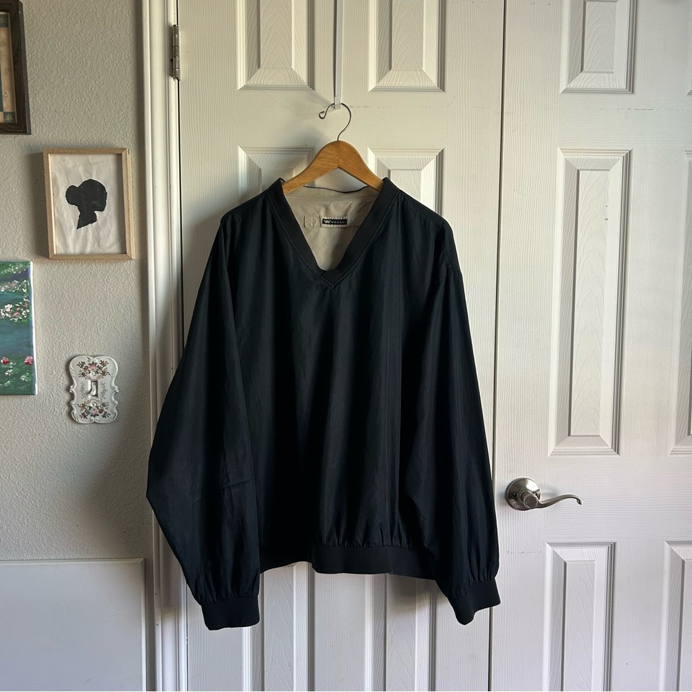 Wedge black & tan long sleeve v neck reversible pullover golf  windbreaker